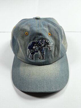 Embroidered Elephant Washed Baseball Hat Women's One Size Light Denim Blue